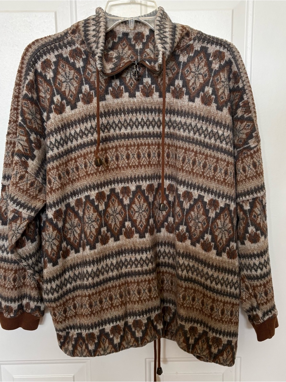 Men's Brown Patterned Quarter-Zip Sweater Pullover